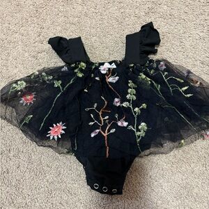 Elegant Black Floral Kids Dance Costume